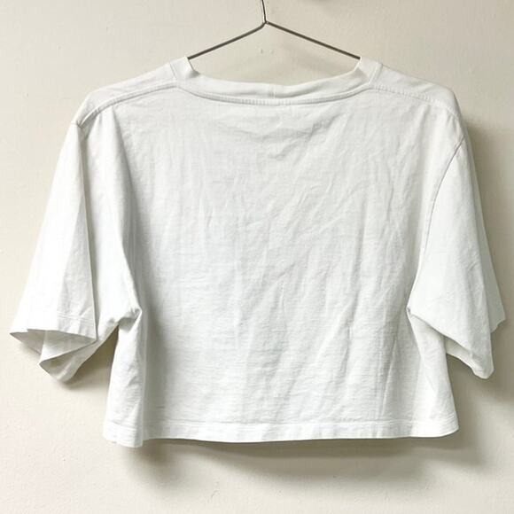CELINE Paris Cotton Jersey Short Sleeve Crew Neck Cropped T-Shirt White Women XS - Picture 6 of 6
